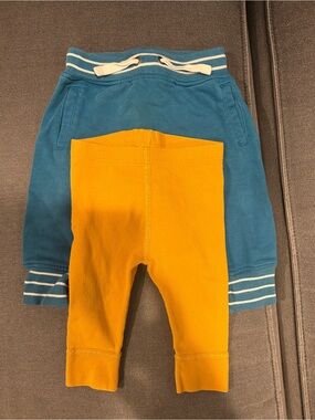 Hanna Andersson Teal Sweatpants wand Mustard Leggings (6-12mo)